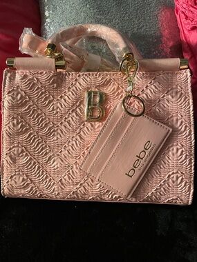 bebe Pink Quilted Top-Handle Satchel with Gold Accents